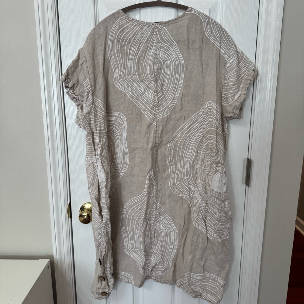 100% Italian Made Linen Shift Dress Woodland Tree Ring Pockets Fairy Natural - Picture 3 of 10